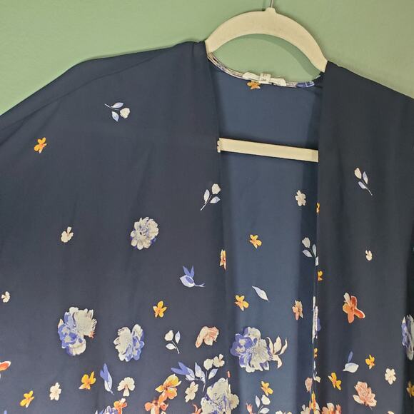 Maurices Womens Navy Blue Floral Print Open Front Kimono Size One Size - Picture 4 of 6